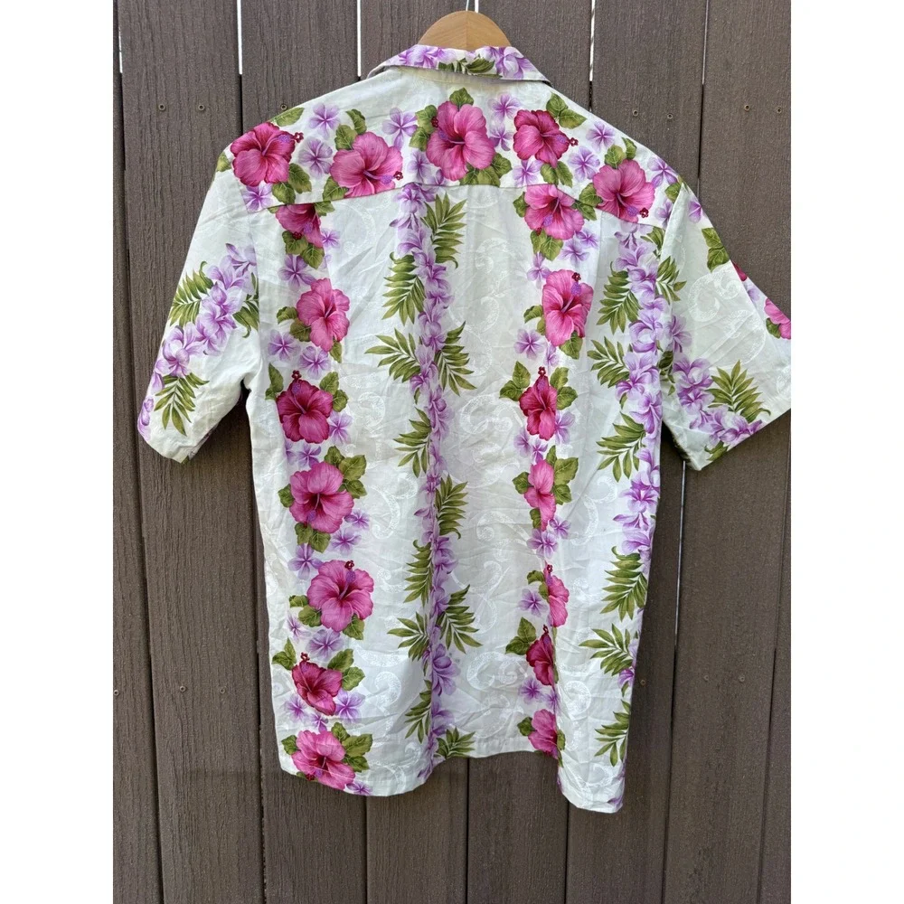 Ho Aloha Made in Hawaii Mens Pink Hibiscus Floral Cotton Shirt Medium tropical